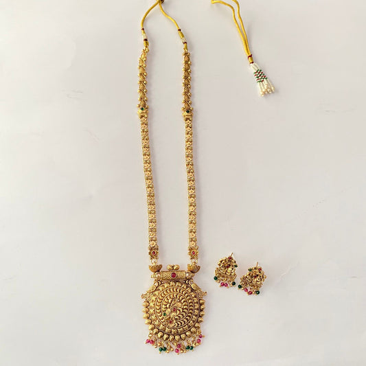 Gold Plated Temple Long Necklace Set