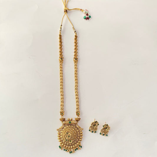 Gold Plated Green Temple Necklace Set