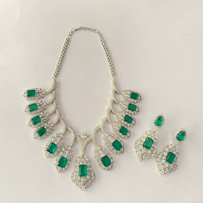 Silver Plated Green Necklace Set