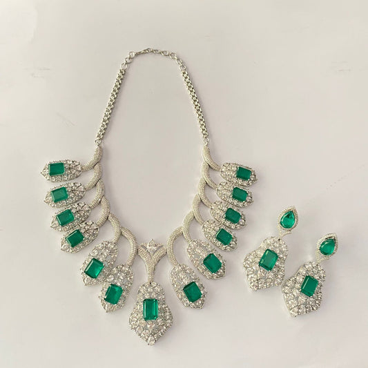 Silver Plated Green Necklace Set