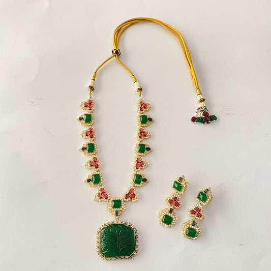 Gold Plated Green & Ruby Necklace Set