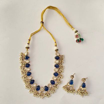 Antique Gold Plated Blue Kundan Earring