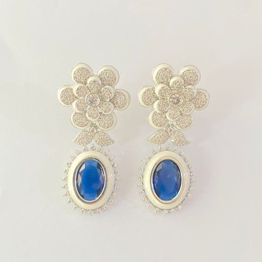 Blue Stone silver Plated A.D Dangler Earring