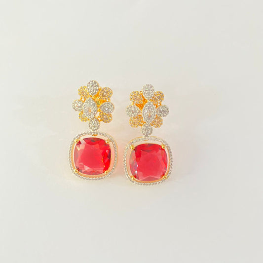 Red Stone Gold Plated  Dangler  Earring