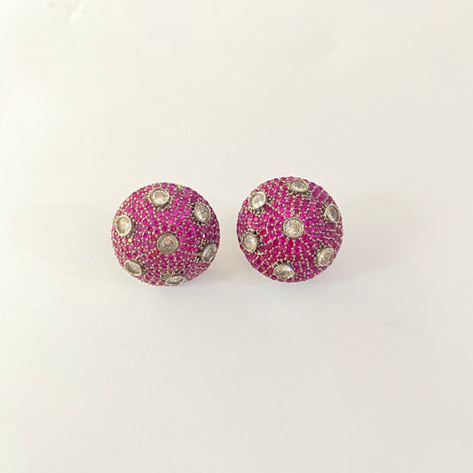 Round Ruby Victorian Back Clip Stud Earring