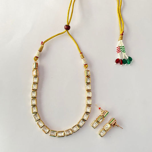 Square Shape Gold Plated Single Line Necklace