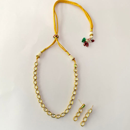 Kundan Gold Plated Single Line Necklace Set