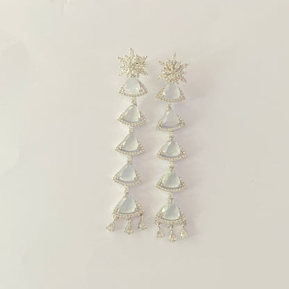 Moon Stone Silver Plated A.D Long dangler earring