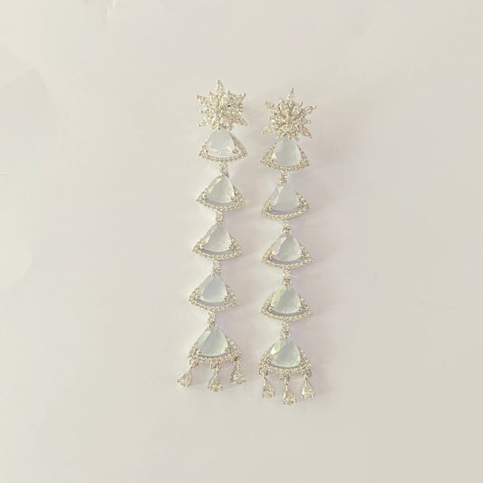 Moon Stone Silver Plated A.D Long dangler earring