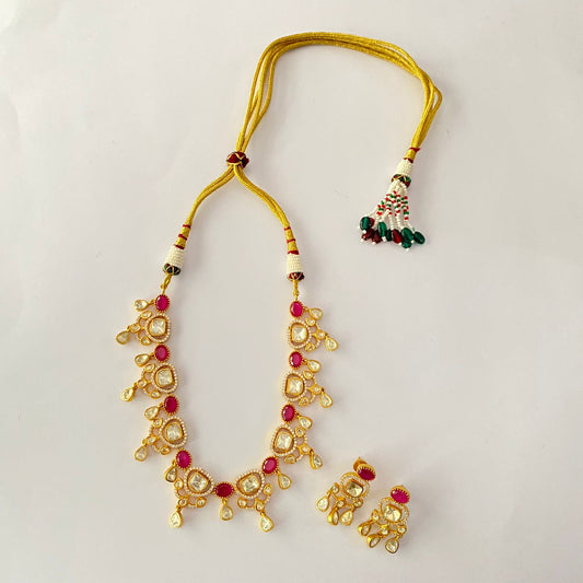 Ruby Gold Plated Moissanite Necklace Set