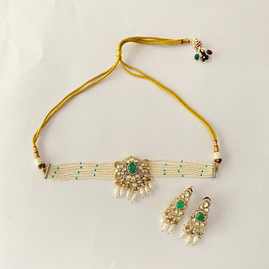 Kundan Green Moissanite Choker Set
