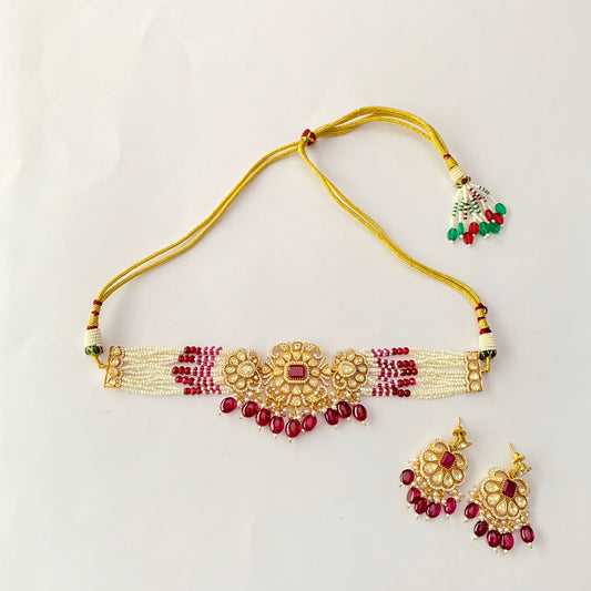 Gold Plated Moissanite Ruby Choker Set