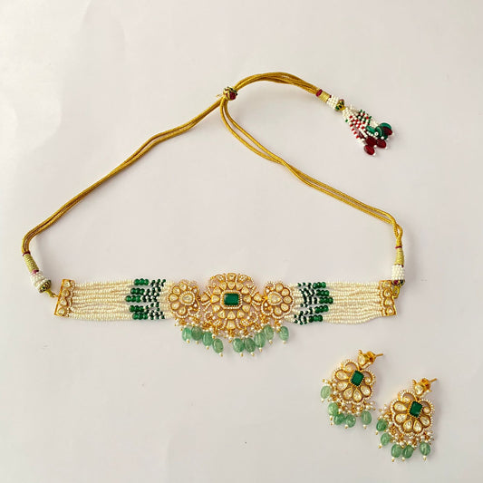 Moissanite Green Gold Plated Choker Set