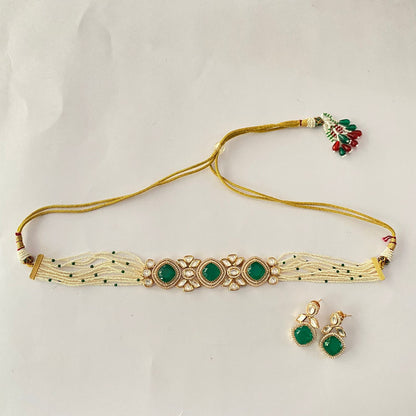 Green Gold Plated Kundan Choker Set