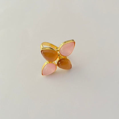 Pink & Brown Candy floral Adjustable Ring