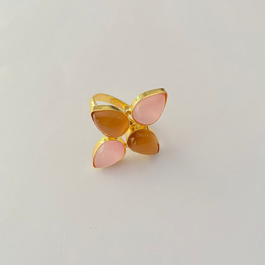 Pink & Brown Candy floral Adjustable Ring