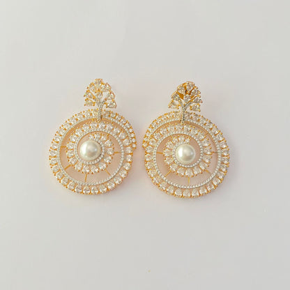 A.D Gold Plated Pearl Round Dangler Earring