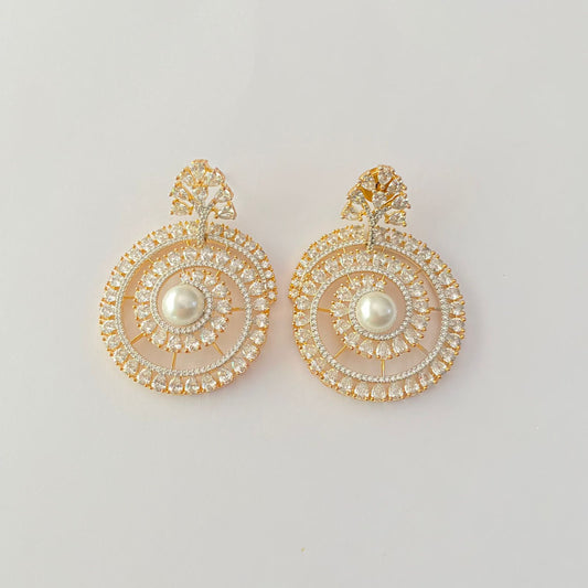 A.D Gold Plated Pearl Round Dangler Earring