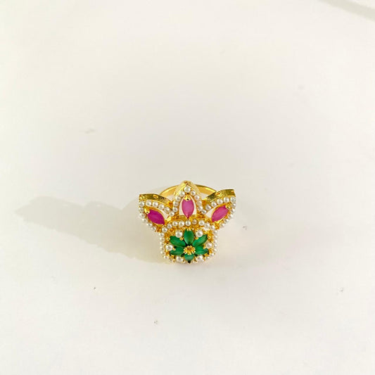 Multi Stone Gold Plated Adjustable Ring