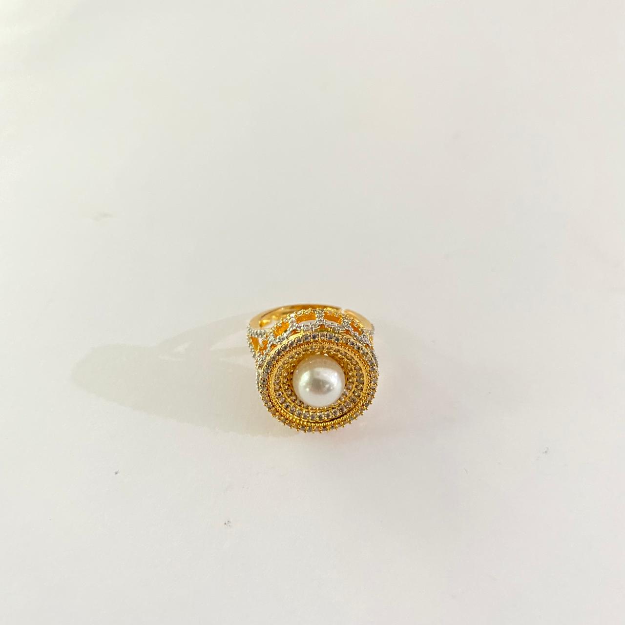 A.D Pearl Gold Plated Adjustable Ring
