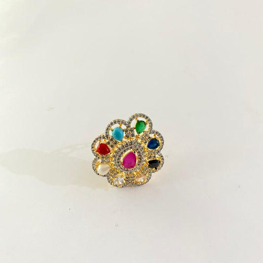 Multi Stone Gold Plated Adjustable Ring