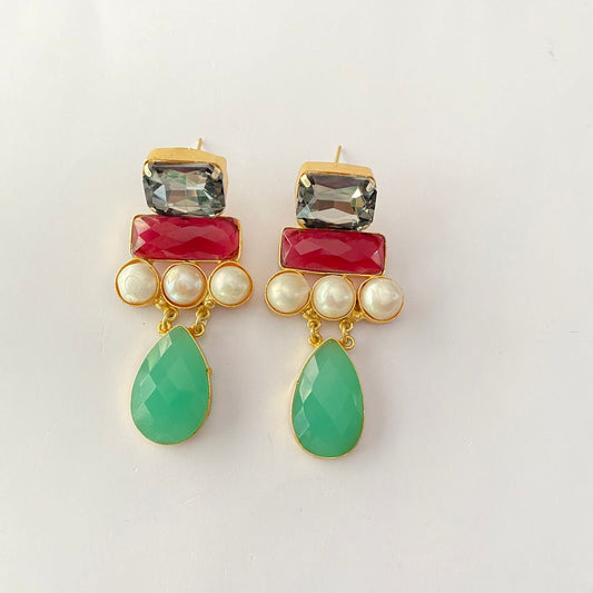 summer aqua  multi stone Dangler Earring