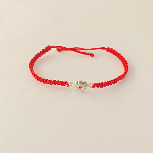 Pure silver Floral red roli Rakhi