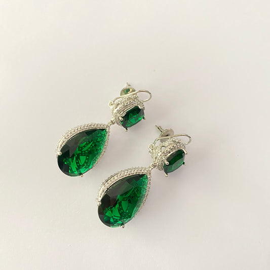 Green Diamond Silver Plated With Back Clip Earring