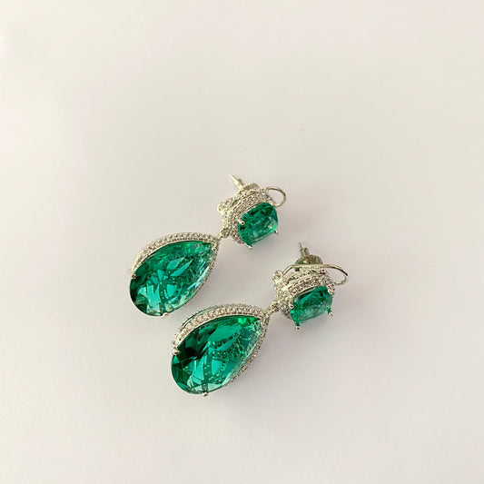 Aquamarine Diamond Silver Plated With Back Clip Earring