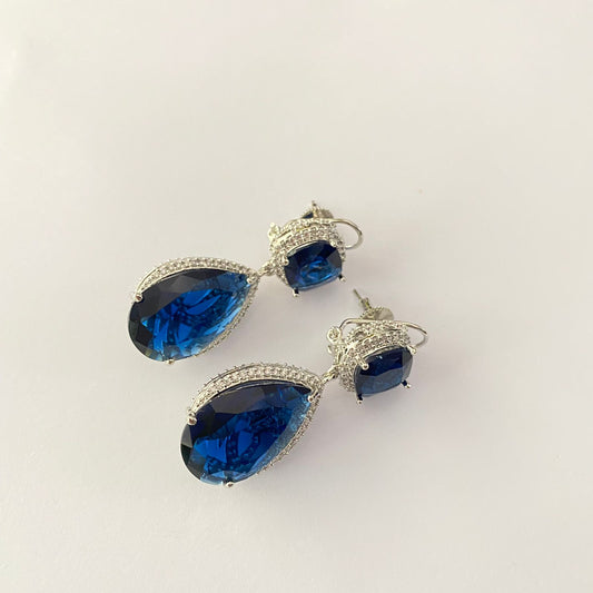 Blue Diamond Silver Plated Earring With Back Clip