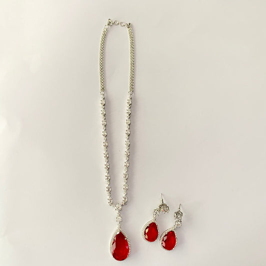 Ruby Diamond Silver Plated Sleek NecklaceSet.