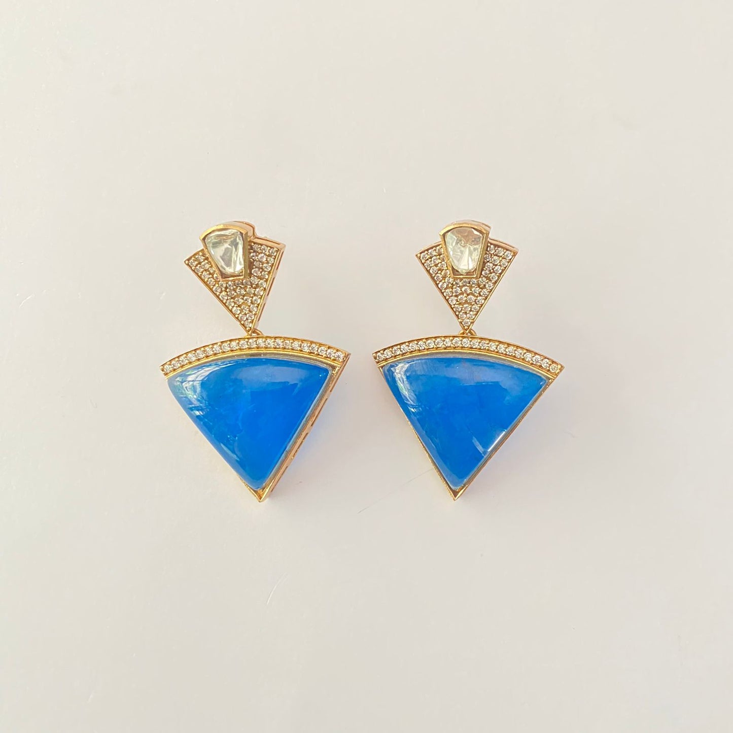 Elegant Blue Triangle Antique  Gold Plated Earring