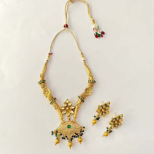 Gold Plated Green Hasli Necklace Set