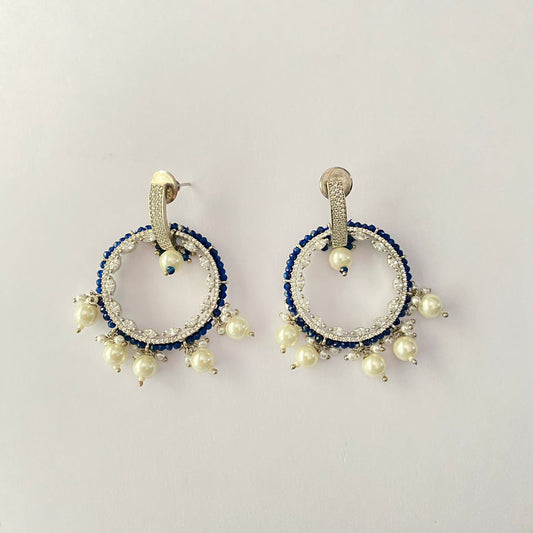 Classy Pearl  Silver Plated Blue Beads Dangler Earring