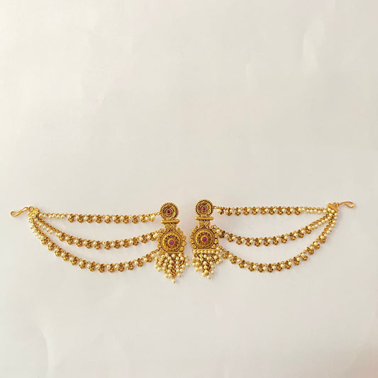 Traditional Pearl Antique Gold Plated  Layer Earring