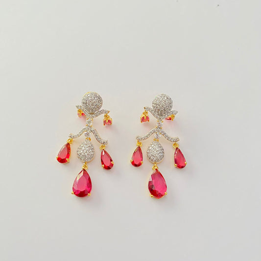 Red stone Drop gold Plated A.D dangler earring