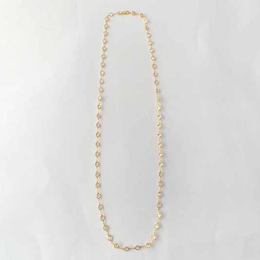 Gold Plated White Stone Long Chain