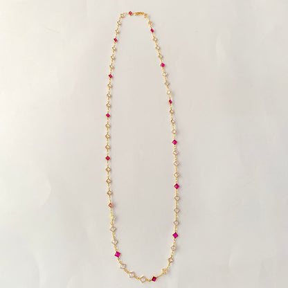 Gold Plated Long Ruby & White Stone Triangle shape Chain
