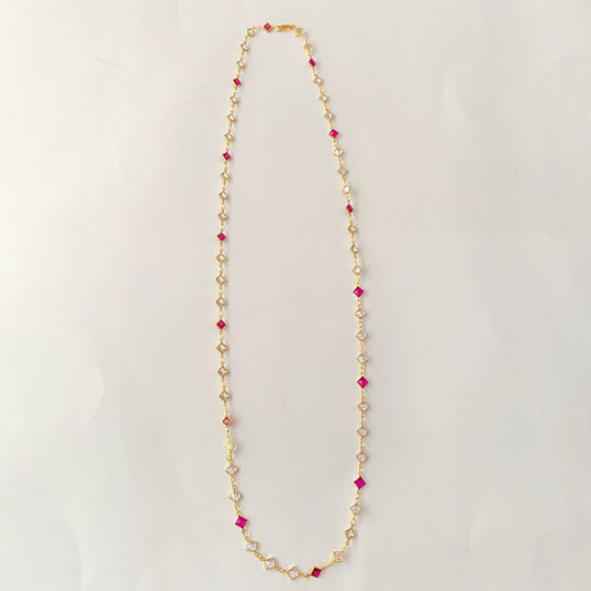 Gold Plated Long Ruby & White Stone Triangle shape Chain
