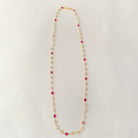 Ruby & White Gold Plated Long Chain