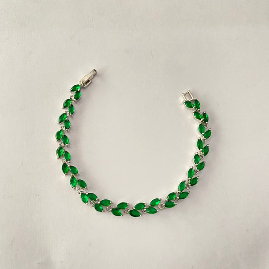 Green Silver Plated Tennis Bracelet