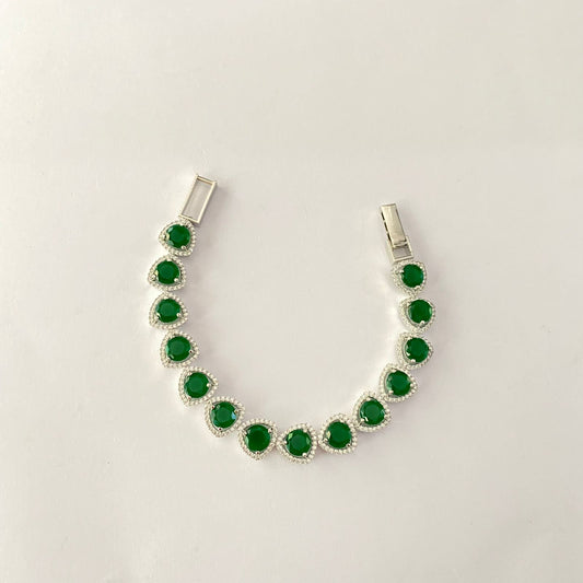 Silver Plated Green Tennis Bracelet