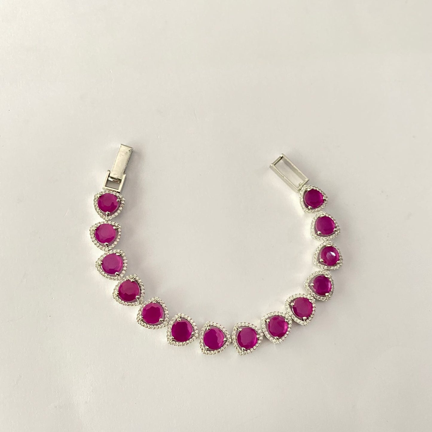 Pink Silver Plated Tennis Bracelet