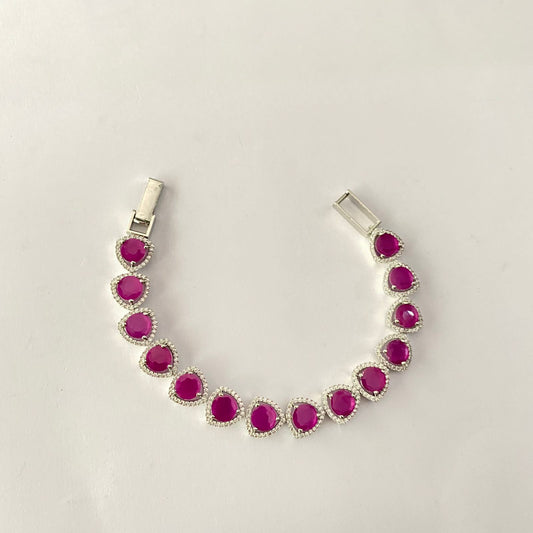 Pink Silver Plated Tennis Bracelet