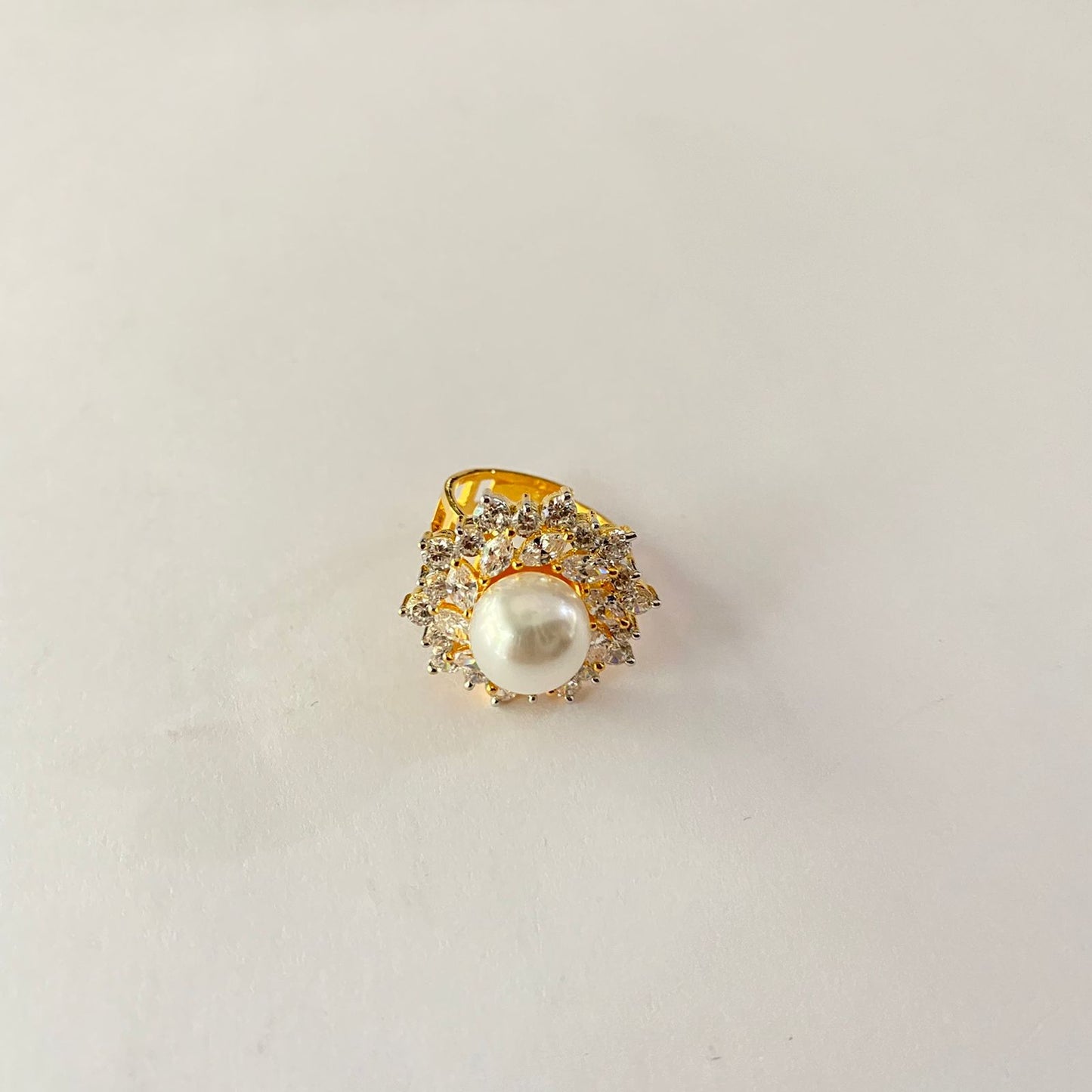 Gold Plated Pearl Diamond Ring