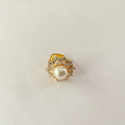 Gold Plated Pearl Diamond Ring