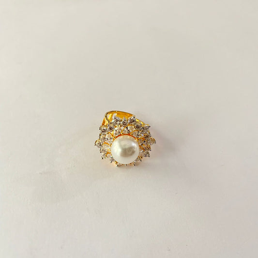 Gold Plated Pearl Diamond Ring
