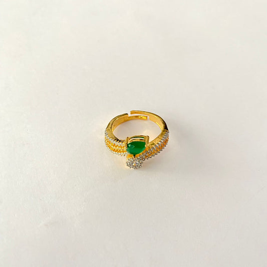 Gold Plated Green Sleek Diamond Ring