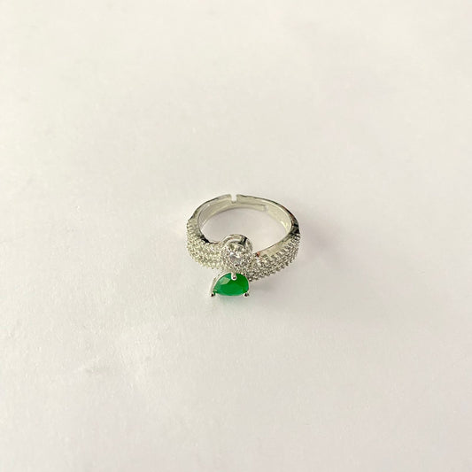 Silver Plated Green Diamond Sleek Ring
