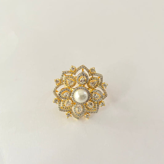 Gold Plated Diamond Pearl Ring